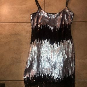 Black and Silver Sequence Mini Dress